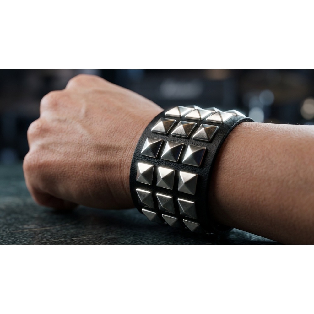 Dark Side Stud Wristband Costume Black Faux Leather Pyramid Studded Bracelet